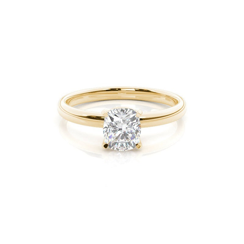 cushion cut 4 claw solitaire - lab grown diamond engagement ring - 18k yellow gold