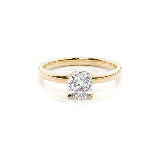 Cushion Cut 4 Claw Solitaire - Lab Grown Diamond Engagement Ring - 18K Yellow Gold