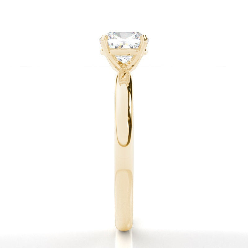 cushion cut 4 claw solitaire - lab grown diamond engagement ring - 18k yellow gold