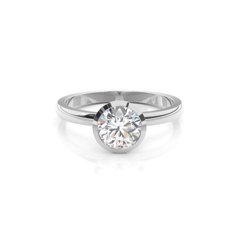 round bezel setting solitaire diamond engagement ring