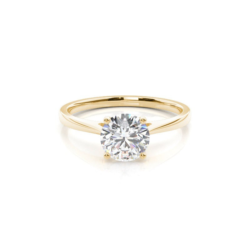 round solitaire cathedral lab grown diamond engagement ring 14k solid yellow gold