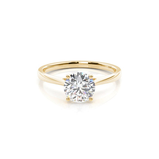 Round Solitaire Cathedral Lab Grown Diamond Engagement Ring 14K Solid Yellow Gold