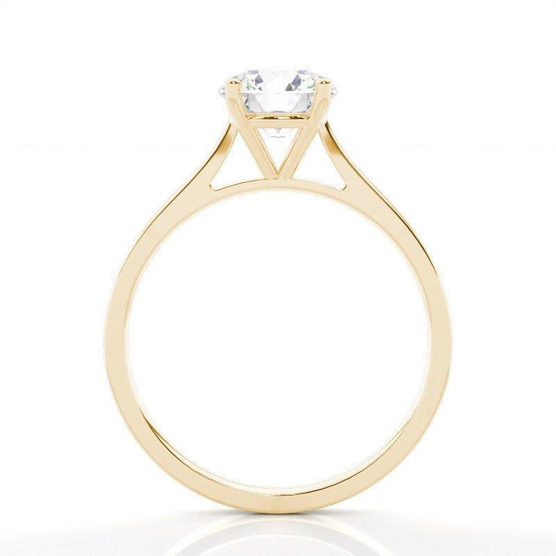 round solitaire cathedral lab grown diamond engagement ring 14k solid yellow gold