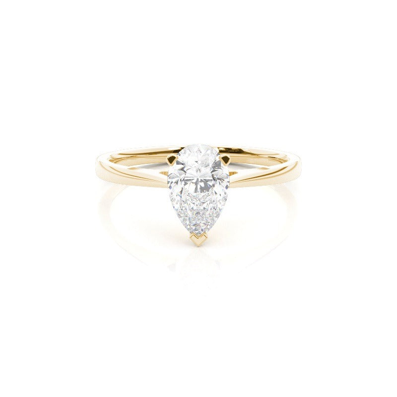 pear solitaire cathedral lab grown diamond engagement ring 14k solid yellow gold