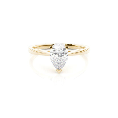 Pear Solitaire Cathedral Lab Grown Diamond Engagement Ring 14K Solid Yellow Gold