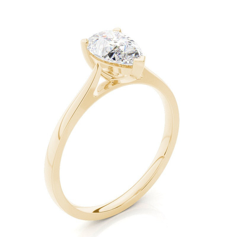 pear solitaire cathedral lab grown diamond engagement ring 14k solid yellow gold