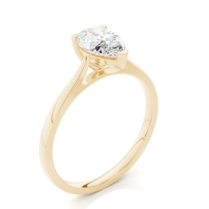 Pear Solitaire Cathedral Lab Grown Diamond Engagement Ring 14K Solid Yellow Gold