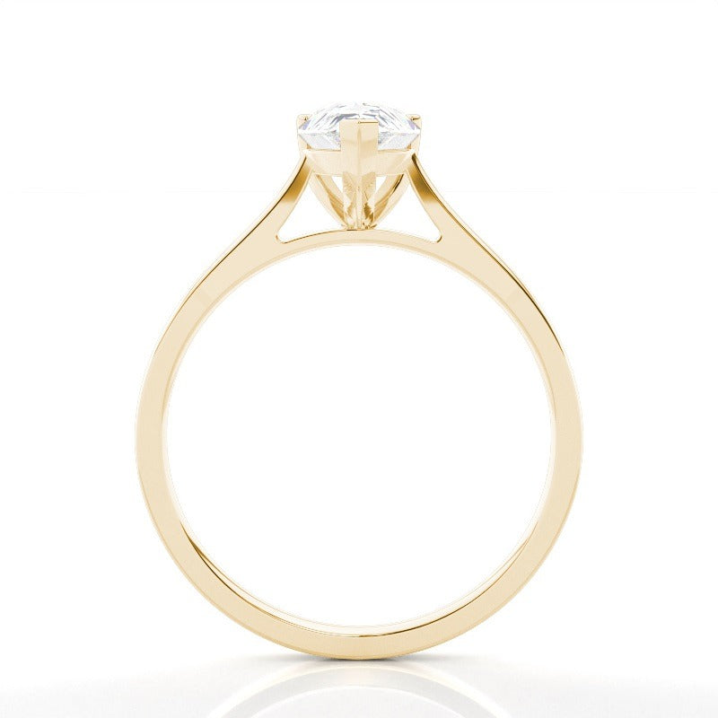 pear solitaire cathedral lab grown diamond engagement ring 14k solid yellow gold