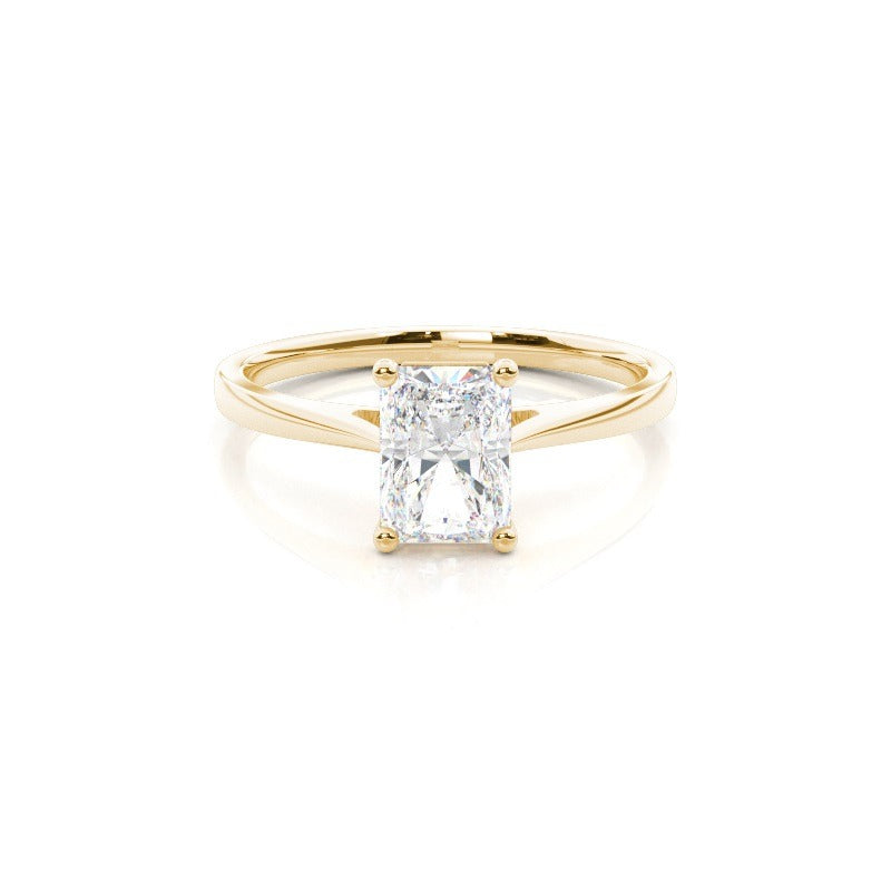 radiant solitaire lab grown diamond engagement ring 14k solid yellow gold