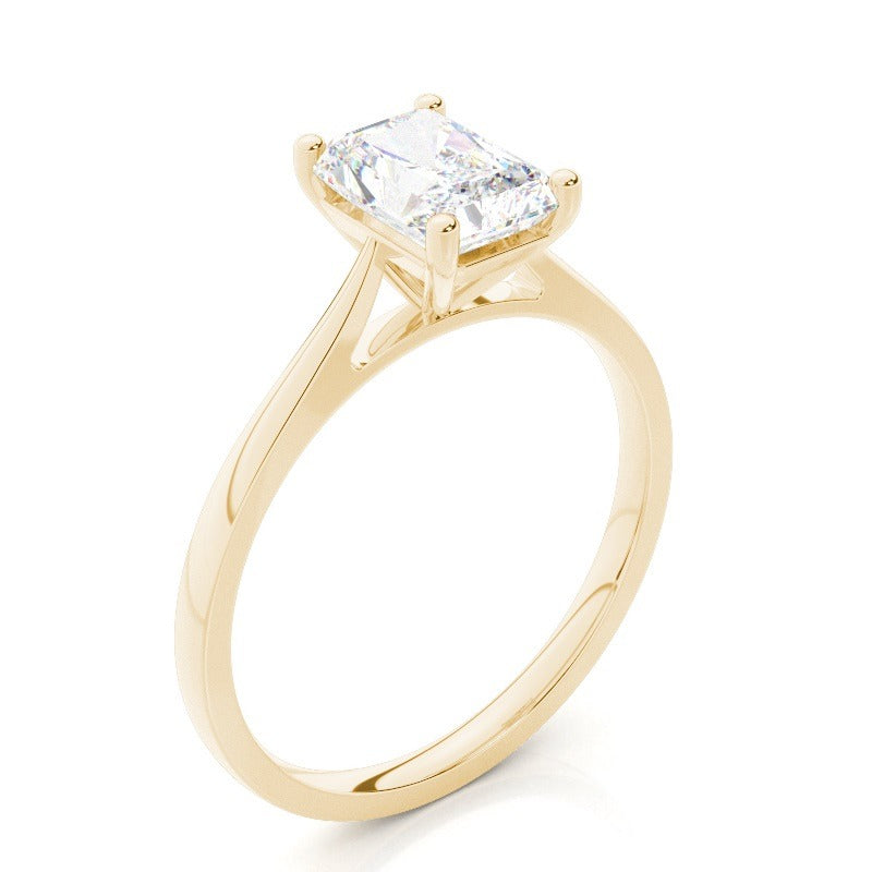 radiant solitaire lab grown diamond engagement ring 14k solid yellow gold