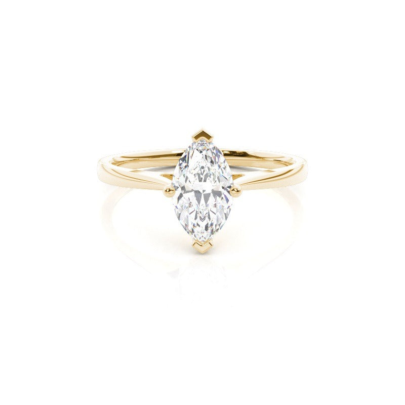 marquise solitaire cathedral lab grown diamond engagement ring 14k solid yellow gold