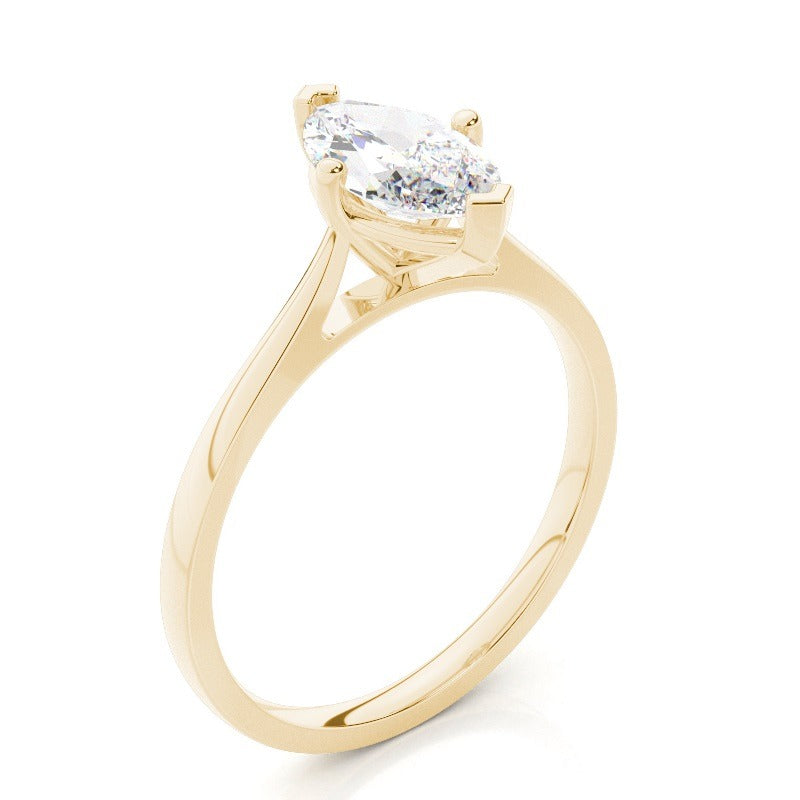 marquise solitaire cathedral lab grown diamond engagement ring 14k solid yellow gold