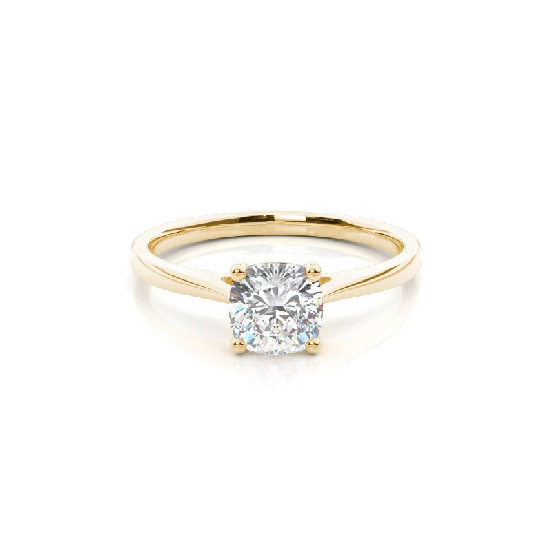 cushion solitaire cathedral lab grown diamond engagement ring 14k solid yellow gold