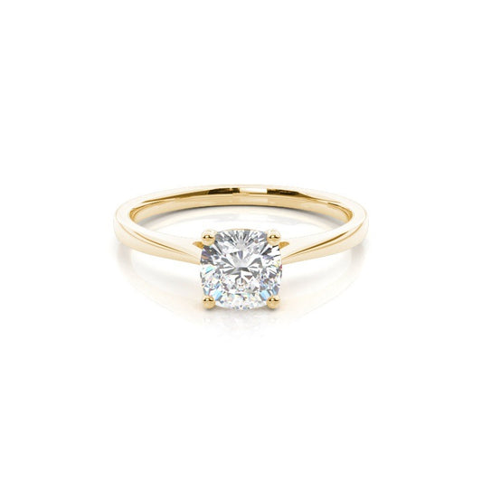 Cushion Solitaire Cathedral Lab Grown Diamond Engagement Ring 14K Solid Yellow Gold