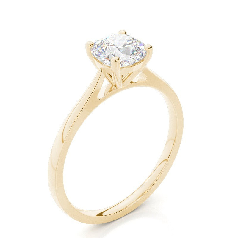 cushion solitaire cathedral lab grown diamond engagement ring 14k solid yellow gold