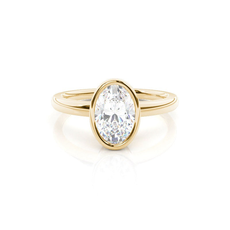 bezel oval engagement ring 18k solid yellow gold