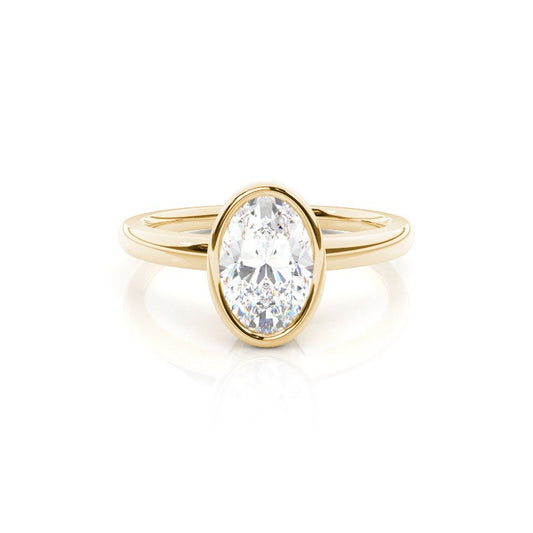 Bezel Oval Engagement Ring 18K Solid Yellow Gold