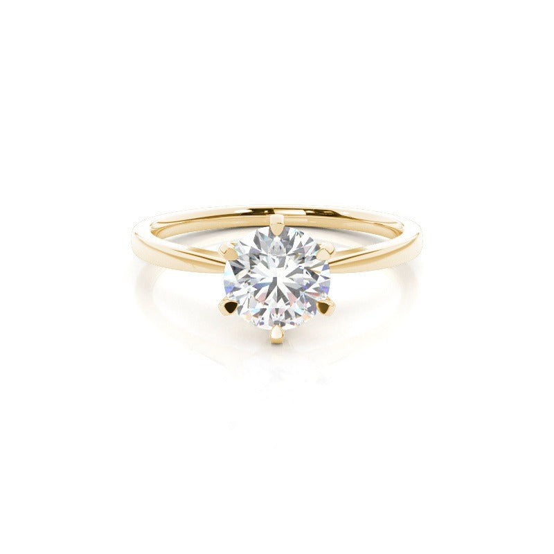 6 prong round solitaire engagement ring 18k solid yellow gold