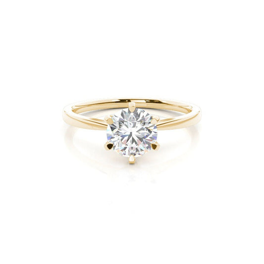 6 Prong Round Solitaire Engagement Ring 18K Solid Yellow Gold