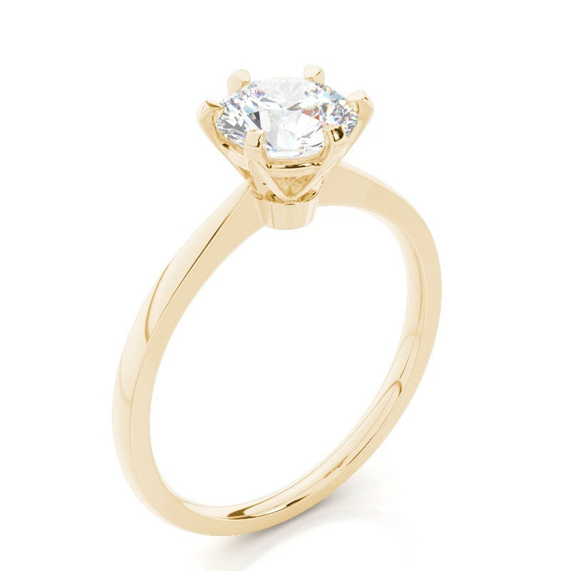 6 prong round solitaire engagement ring 18k solid yellow gold