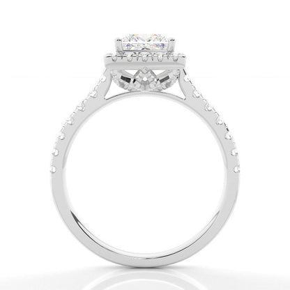 Halo Princess Diamond Engagement Ring with Pavé Band Setting