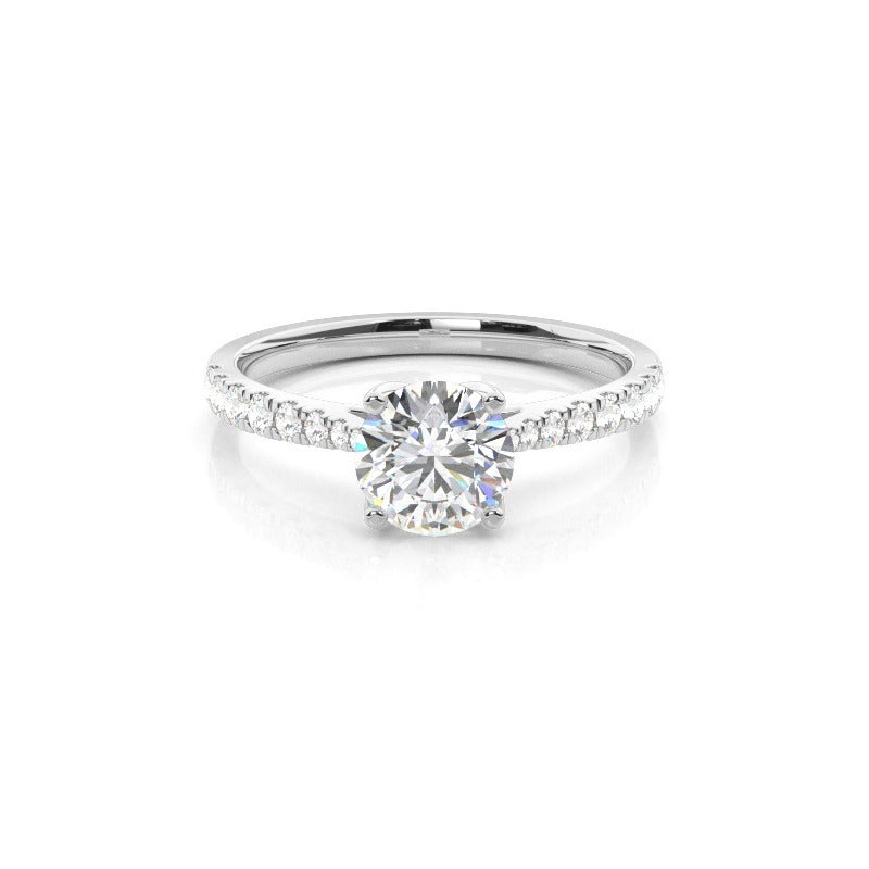 cathedral side stones diamond engagement ring 4 claw round lab grown diamond