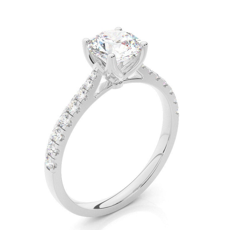 cathedral side stones diamond engagement ring 4 claw round lab grown diamond