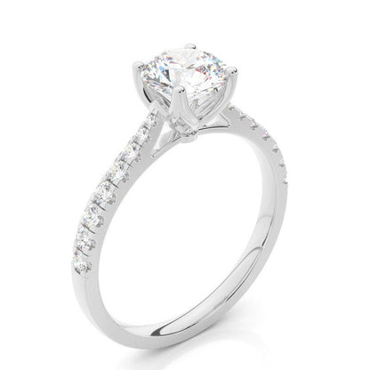 Cathedral Side Stones Diamond Engagement Ring 4 Claw Round Lab Grown Diamond