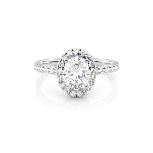 Oval Halo with Pavé Lab Grown Diamond Engagement Ring 18K White Gold