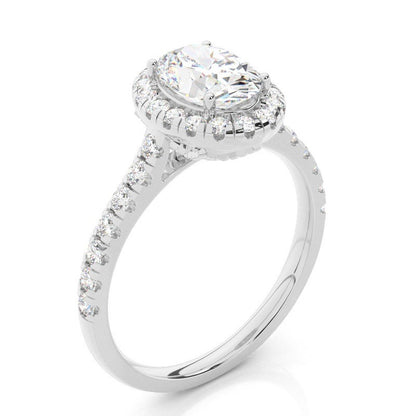 Oval Halo with Pavé Lab Grown Diamond Engagement Ring 18K White Gold