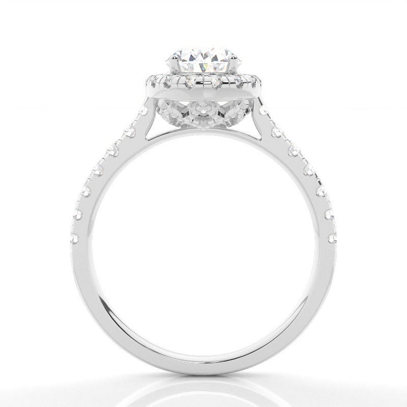 oval halo with pavé lab grown diamond engagement ring 18k white gold