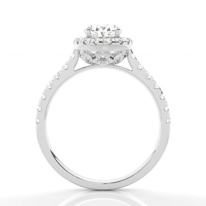 Oval Halo with Pavé Lab Grown Diamond Engagement Ring 18K White Gold