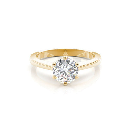 6 Claw Round Solitaire Lab Grown Engagement Ring Yellow Gold