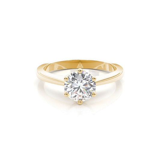 6 Claw Round Solitaire Lab Grown Engagement Ring Yellow Gold