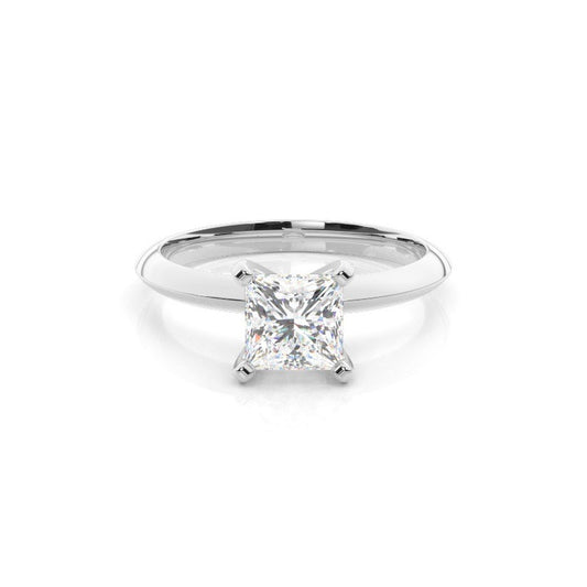 Princess Cut Lab Grown Solitaire Diamond Engagement Ring 18K White Gold