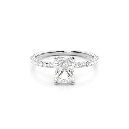 Prong Side Stones Radiant Cut Lab Grown Solitaire Diamond Engagement Ring 18K White Gold IGI