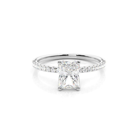 Prong Side Stones Radiant Cut Lab Grown Solitaire Diamond Engagement Ring 18K White Gold IGI