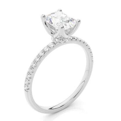 Prong Side Stones Radiant Cut Lab Grown Solitaire Diamond Engagement Ring 18K White Gold IGI