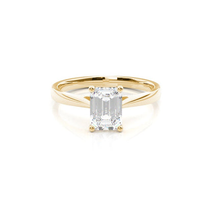 Emerald Cut Moissanite Solitaire Diamond Ring Set in Solid 14K Yellow Gold