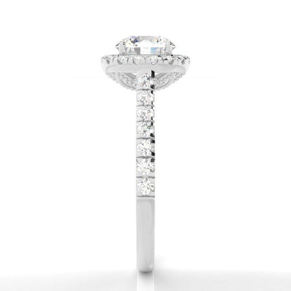 Halo Round Lab-Grown Diamond Engagement Ring with Pavé Band 14K White Gold