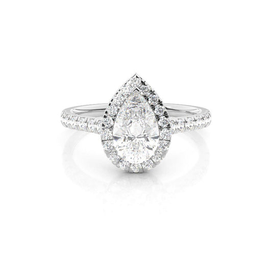 Halo Setting Pear Lab-Grown Diamond Engagement Ring with Pavé Band