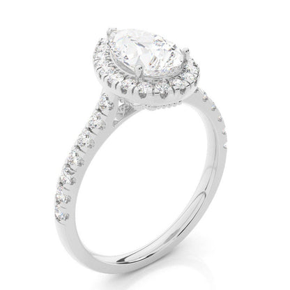 Halo Setting Pear Lab-Grown Diamond Engagement Ring with Pavé Band