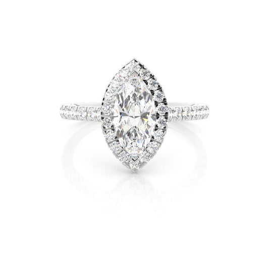 Halo Setting Marquise Lab-Grown Diamond Engagement Ring Pavé Band Setting