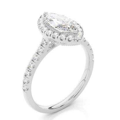 Halo Setting Marquise Lab-Grown Diamond Engagement Ring Pavé Band Setting