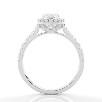 Halo Setting Marquise Lab-Grown Diamond Engagement Ring Pavé Band Setting