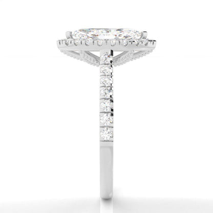 Halo Setting Marquise Lab-Grown Diamond Engagement Ring Pavé Band Setting