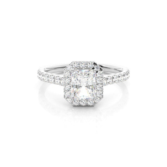 Halo Radiant Lab-Grown Diamond Engagement Ring Pavé Band Setting