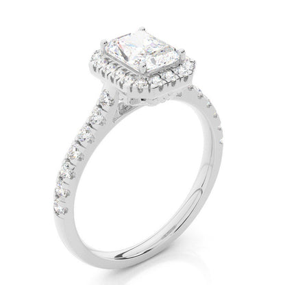 Halo Radiant Lab-Grown Diamond Engagement Ring Pavé Band Setting