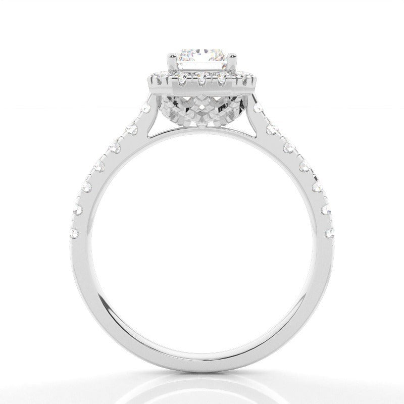 halo radiant lab-grown diamond engagement ring pavé band setting