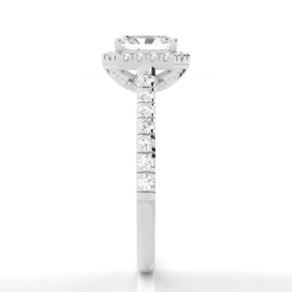 Halo Radiant Lab-Grown Diamond Engagement Ring Pavé Band Setting